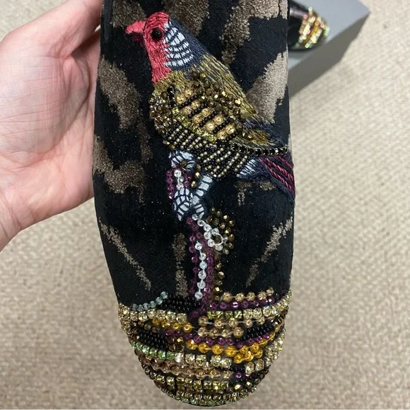 ALEXANDER MCQUEEN Bead & Crystal Embellished Bird Velvet Zebra Print Slippers - Picture 8 of 16